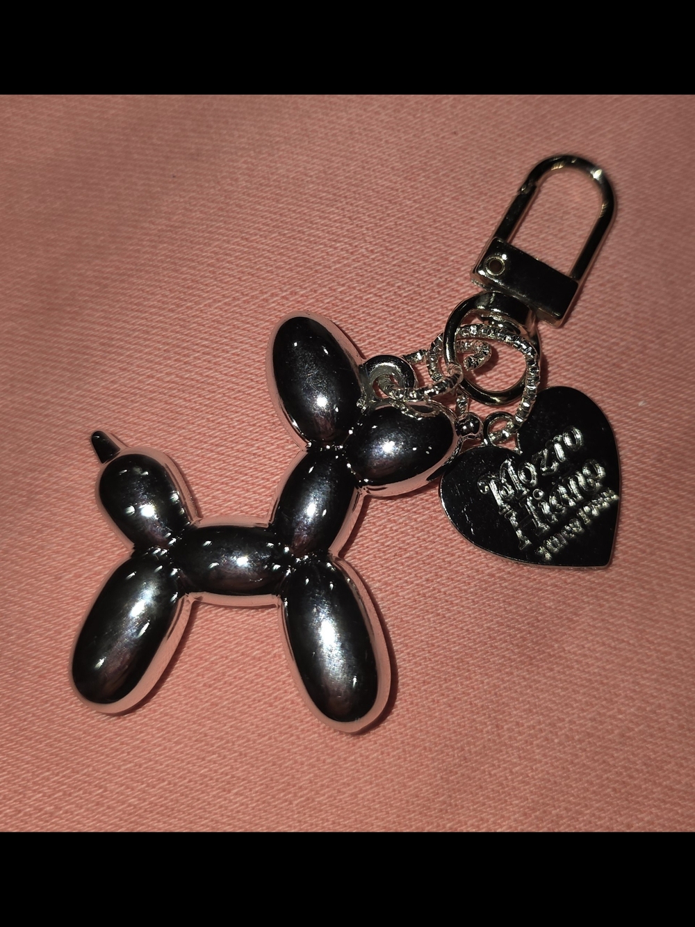 Silver Balloon Dog Keychain with Heart Tag